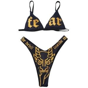 Black and Gold Women's Swimwear Set